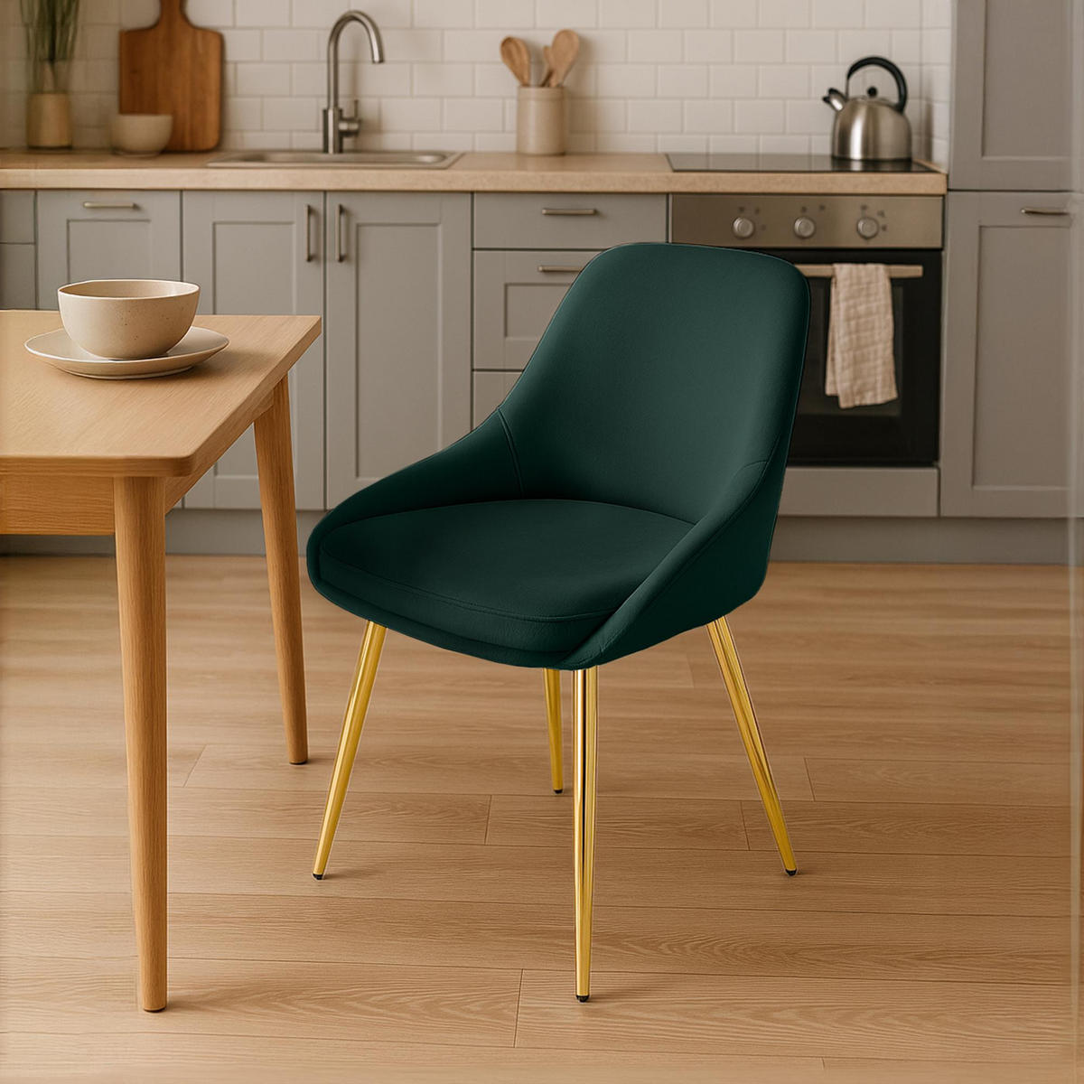 STUHL Samt Grün - Goldfarben/Grün, Textil (50/86/53cm) - CLP