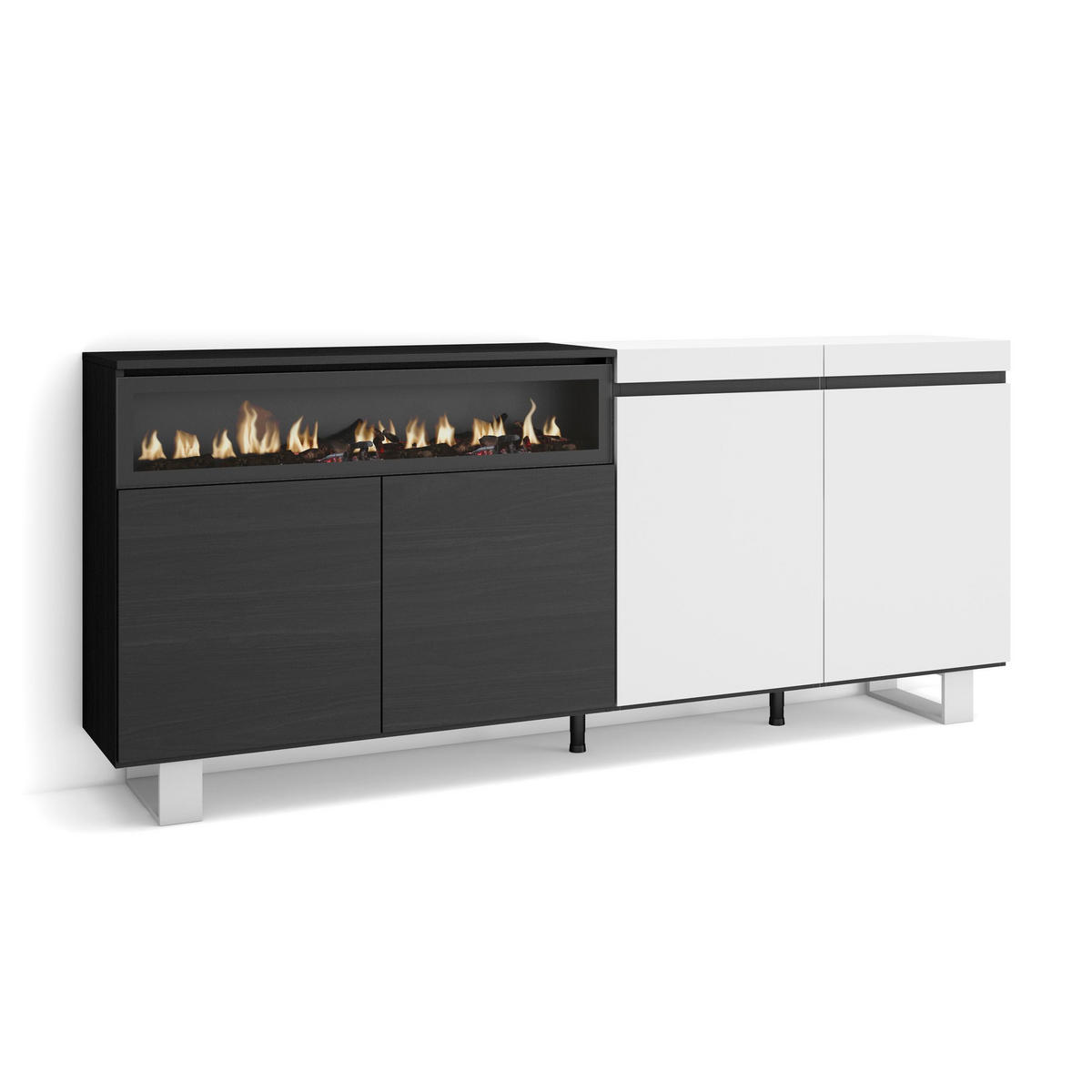 SIDEBOARD Elektrokamin, weiß und schwarz, 200/35/87cm - Multicolor/Schwarz, Holzwerkstoff (200/87/35cm) - Skraut Home