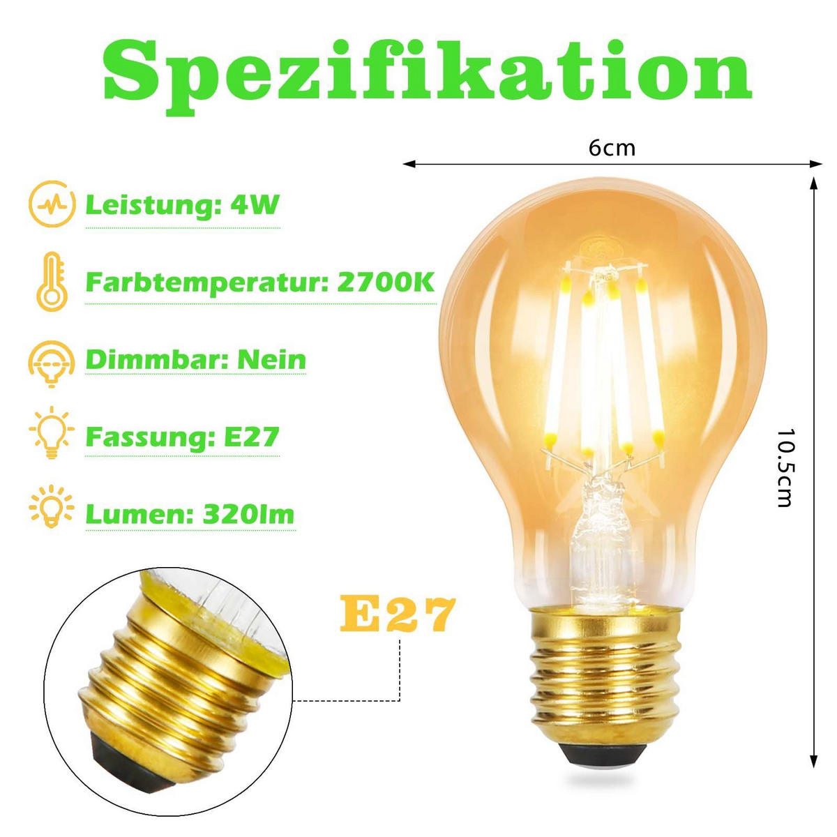 LEUCHTMITTEL Filamiryn 6/6/10.5 cm - Braun, Glas (6/10.5cm) - ZMH