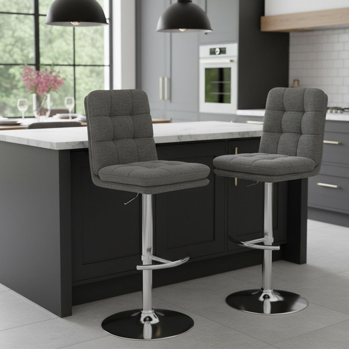 BARHOCKER Juno - Chromfarben/Grau, Textil/Metall (45/98/57cm) - DUBI Möbel