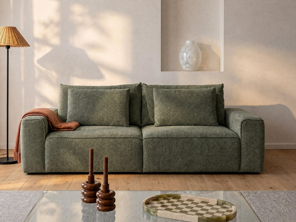 SCHLAFSOFA - 3 Personen - stoff - grün Ricapo - Grün, Textil (266/90/125cm) - Vente-Unique