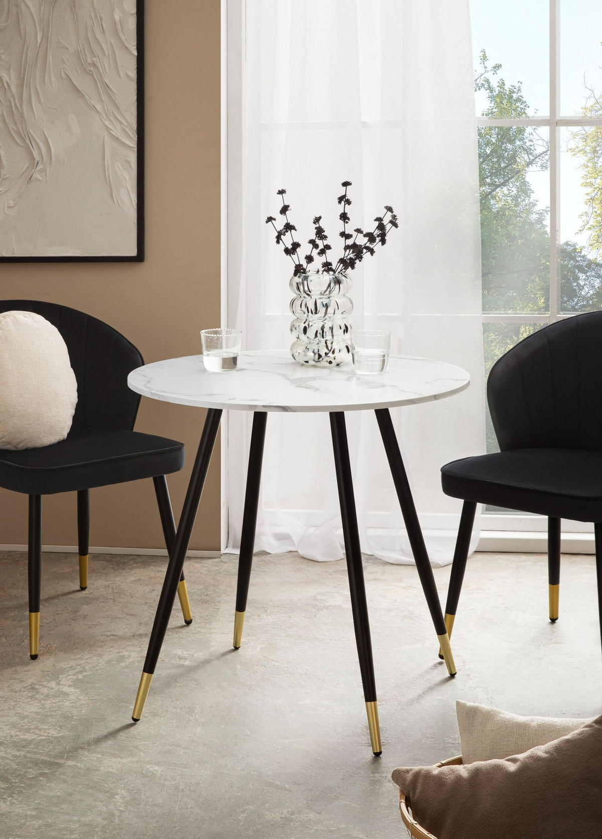 ESSTISCH Marmoroptik Metall Rund Modern, Weiß 75x75x76 cm - Goldfarben/Weiß, Holzwerkstoff/Metall (75/75/76cm) - KADIMA DESIGN
