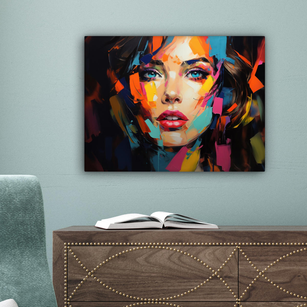 LEINWANDBILD Frau - Porträt - Farbenfroh - Kunst Wandbild 40x30 cm - Multicolor, Textil (40/30cm) - MuchoWow