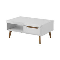 COUCHTISCH Nodis Weißer Glanz, Kaffeetisch mit Schubladen - Braun/Weiß, Holzwerkstoff (67/107/46cm) - Bettso