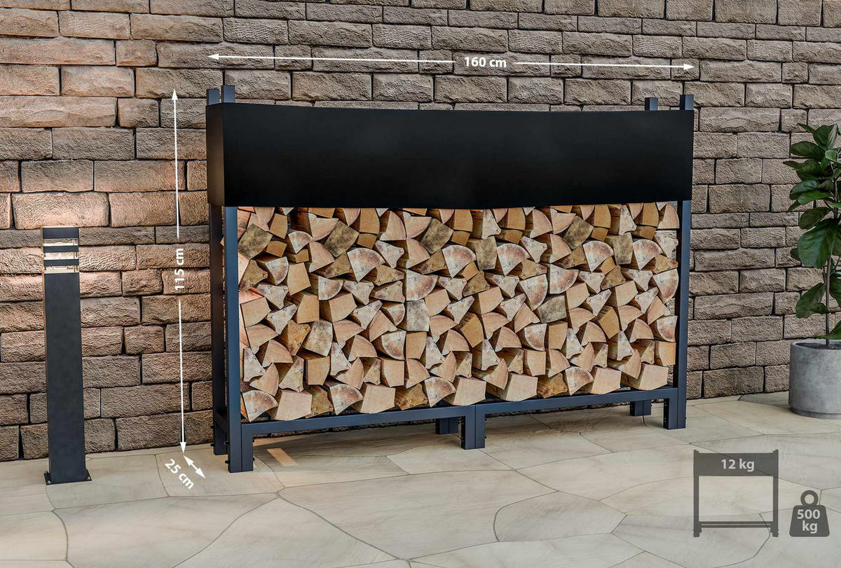 KAMINHOLZREGAL 160/25/115 cm Metall anthrazit - Anthrazit, Textil/Metall (160/115/25cm) - CLP