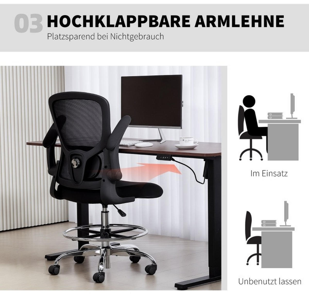 SCHREIBTISCHSTUHL höhenverstellbar mit Lendenstütze Schwarz - Schwarz, Kunststoff (60/132/60cm) - Meubliv
