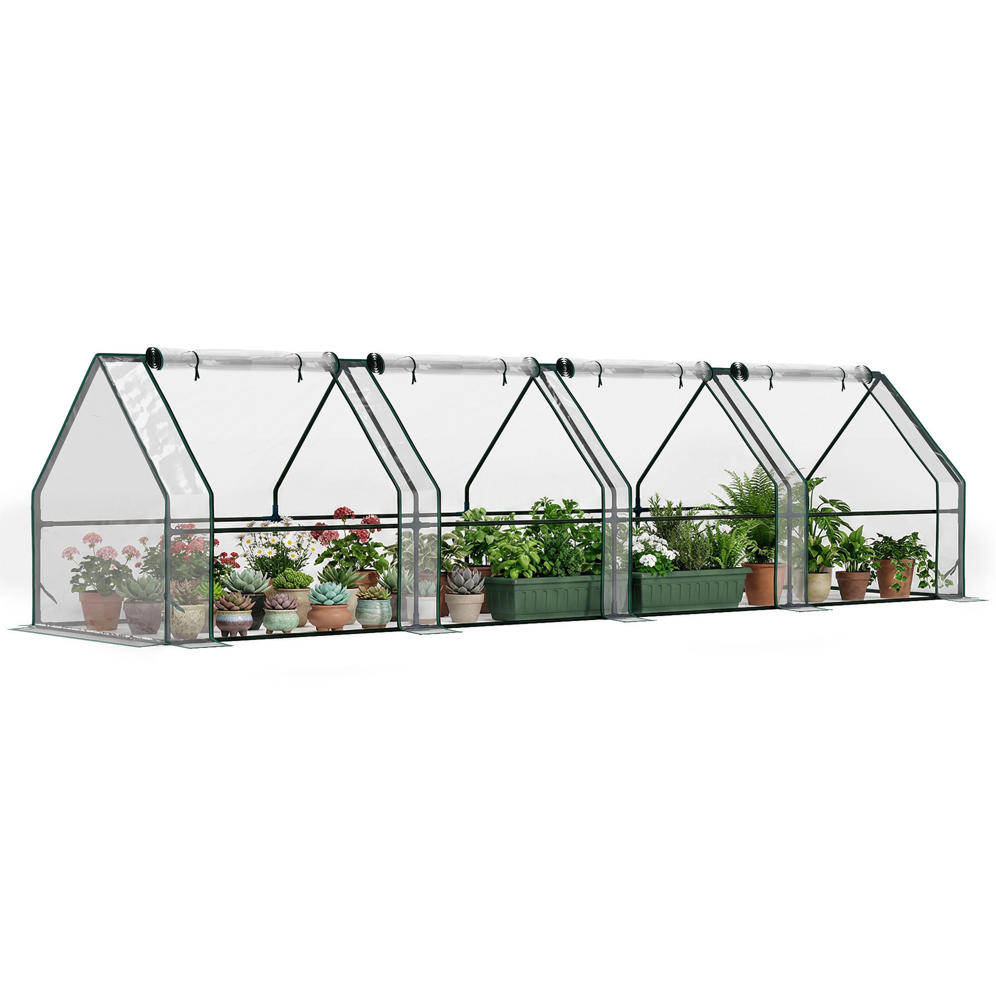 MINI-GEWÄCHSHAUS, Tunnel, 4 Fenster, Rolltür, Stahl, PE 140g/m², UV-beständig, Transparent - Multicolor, Kunststoff (360/90/90cm) - FORIOUS