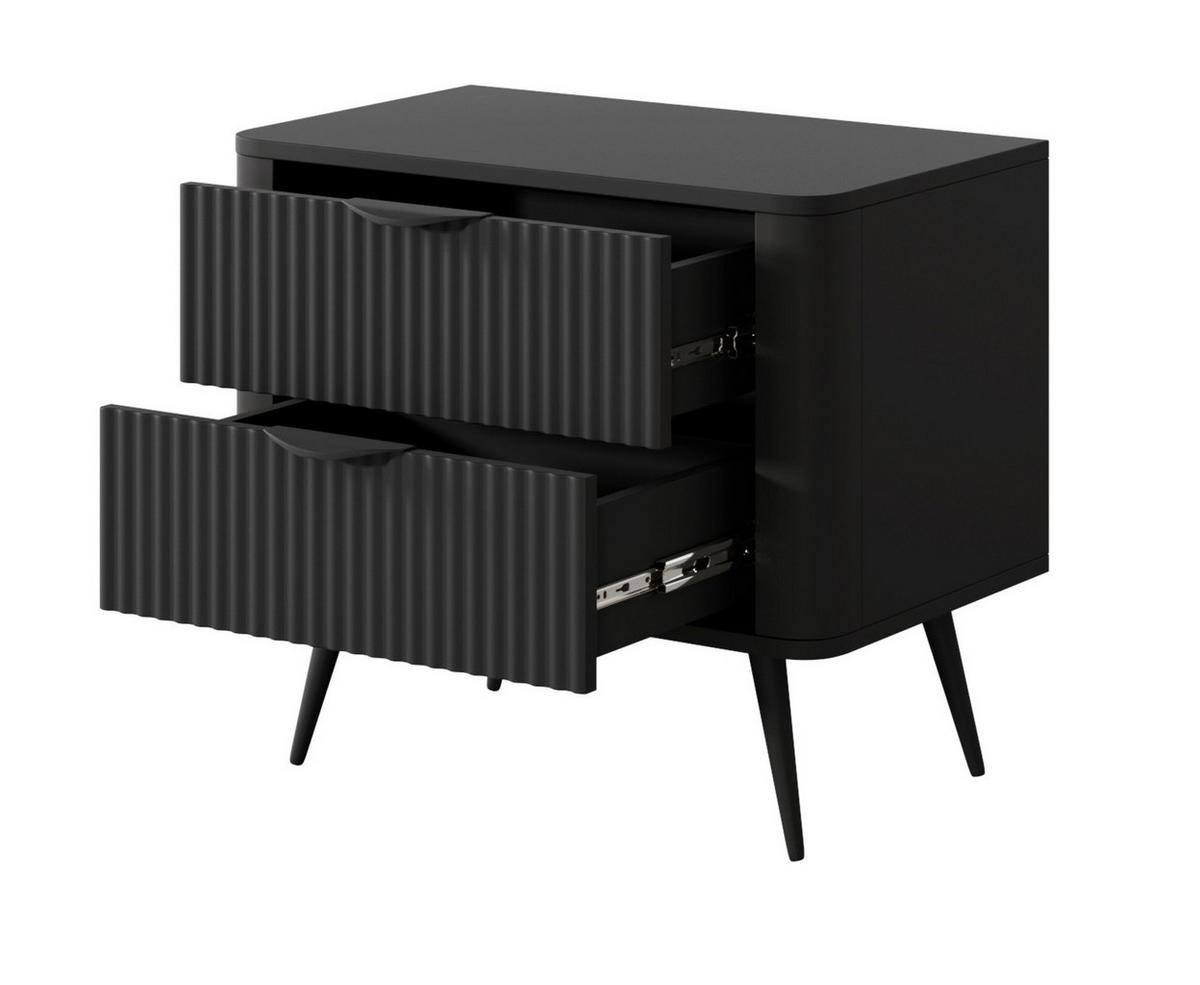 NACHTSCHRANK 63 cm mit Schubladen, 63 cm, Beinen, Schwarz - Schwarz, Holz/Metall (63/55/38cm) - Emporius