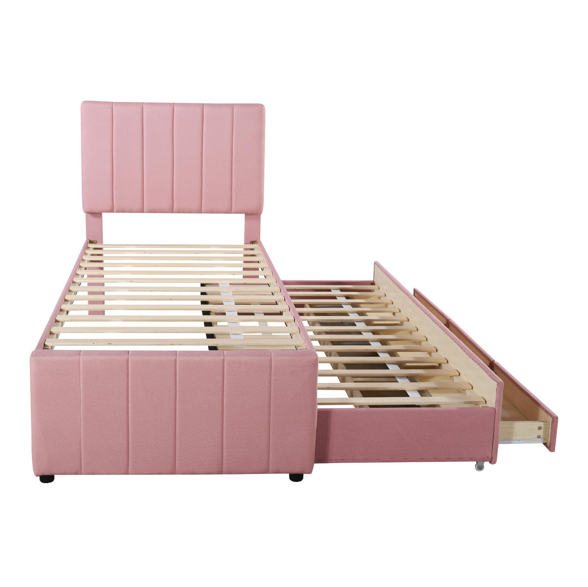POLSTERBETT aus Leinen 90x200 cm in Rosa mit Ausziehbett & 3 Schubladen - Rosa, Textil (90/200cm) - Modfu