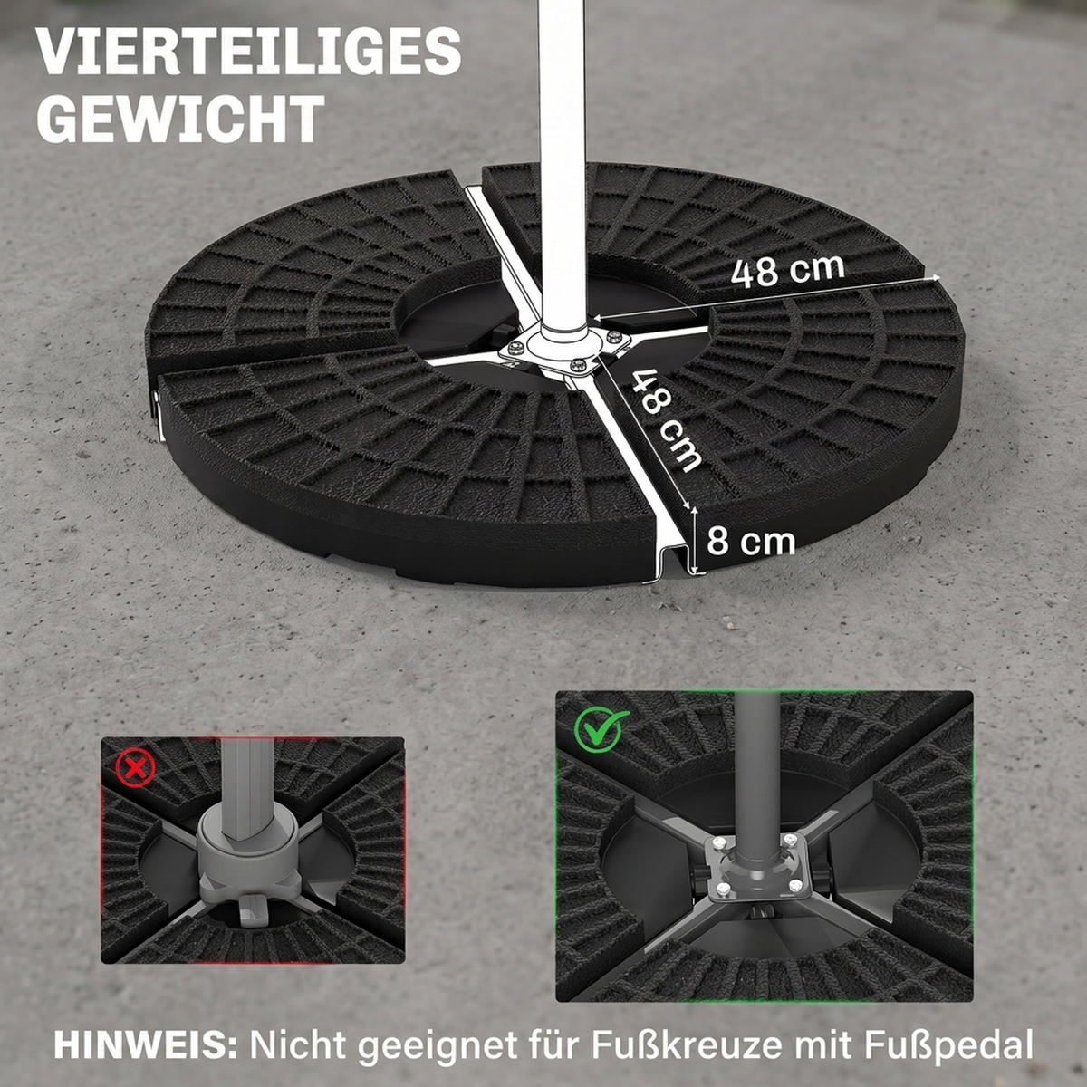 SONNENSCHIRMGEWICHT 4er-Set für Sonnenschirm mit 52 kg Wasser oder 68 kg Sand befüllbar HDPE Schwarz - Schwarz, Kunststoff (48/48cm) - Outsunny