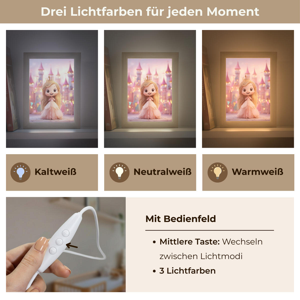 NACHTTISCHLAMPE Prinzessin - Rosa - Schloss 15x20 cm - Rosa, Holzwerkstoff (8/15/20cm)