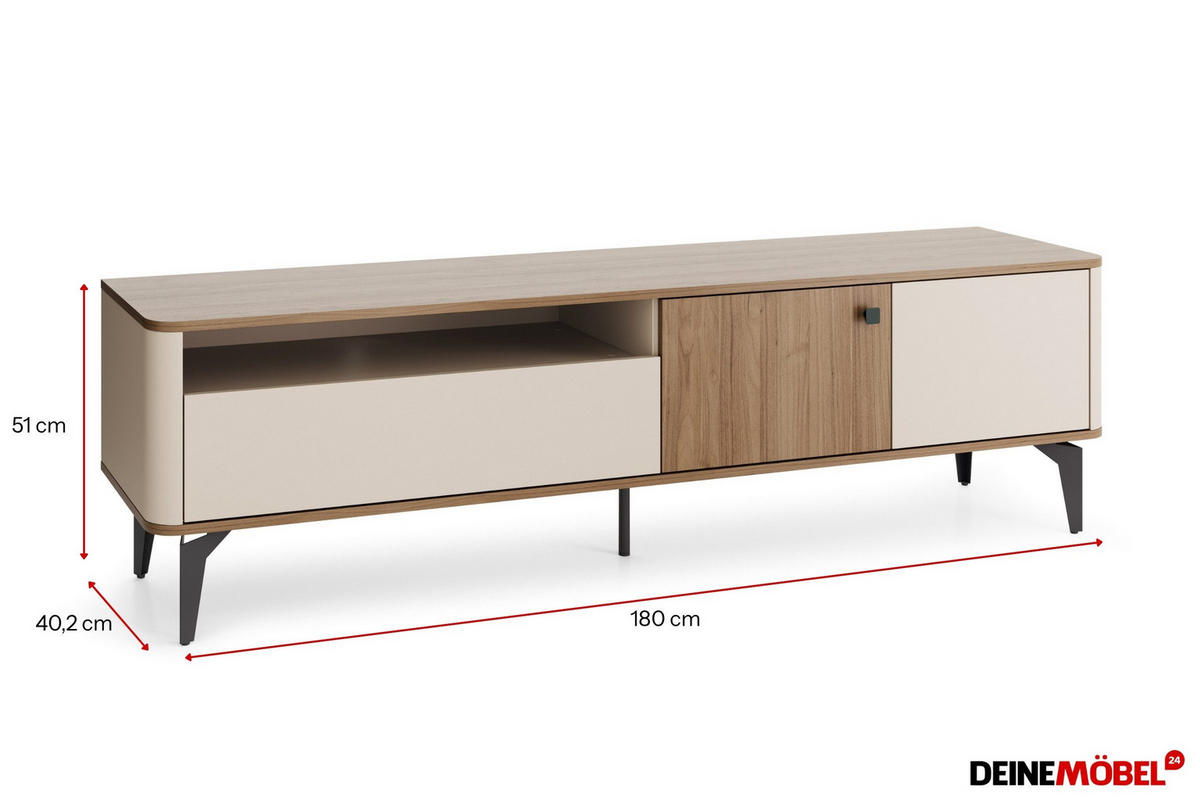 TV-LOWBOARD AURO 06 180/51/40 cm in Kaschmir / Royal Nussbaum - Kaschmir/Nussbaumfarben, Holzwerkstoff (180/51/40cm) - Deine Möbel 24