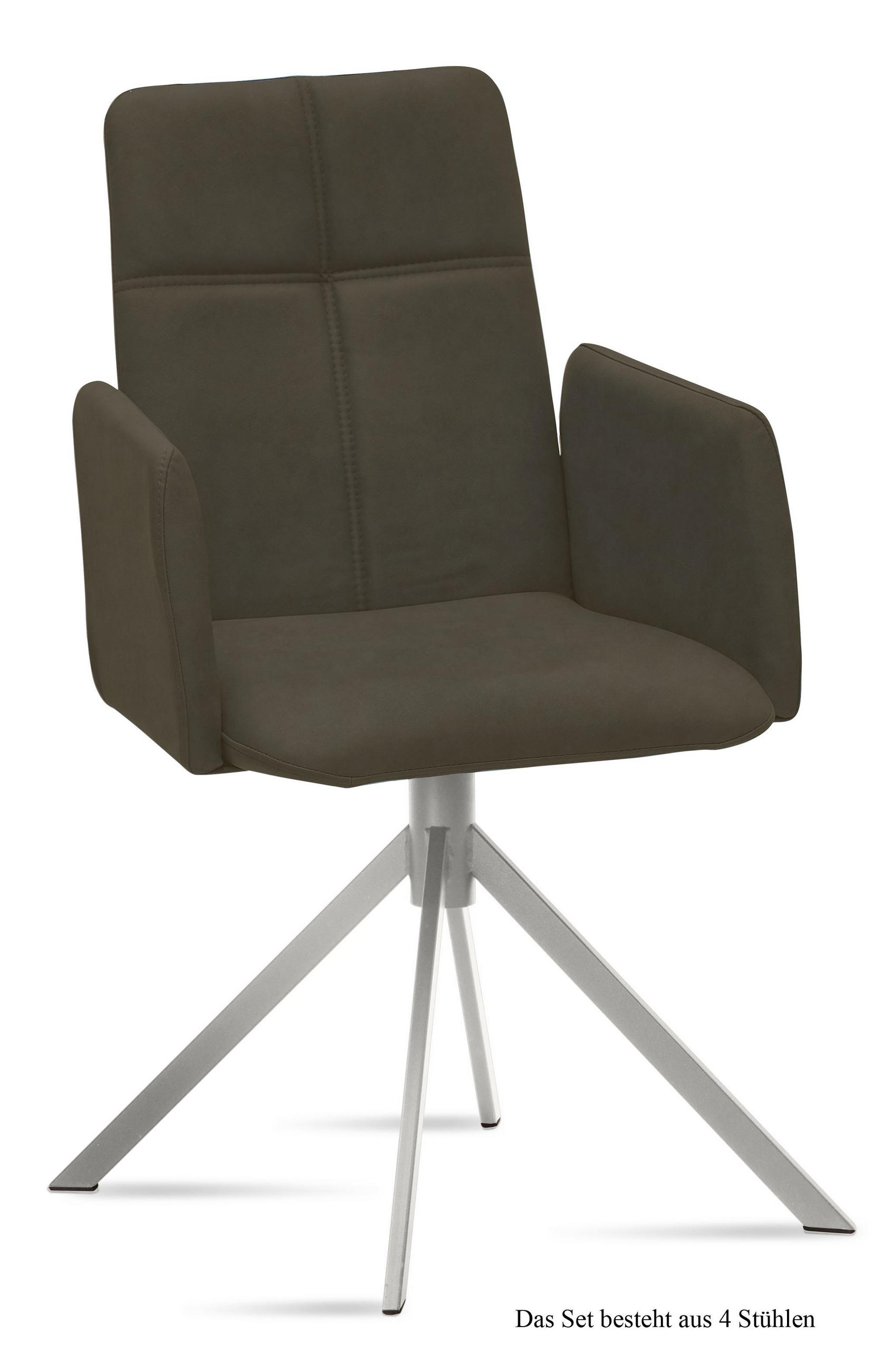 ARMLEHNSTUHL (4er-Set) Dorisa 52x92x60 Edelstahl/Khaki - Dunkelgrün/Edelstahlfarben, Kunststoff (60/92/52cm) - 58aufmkessel