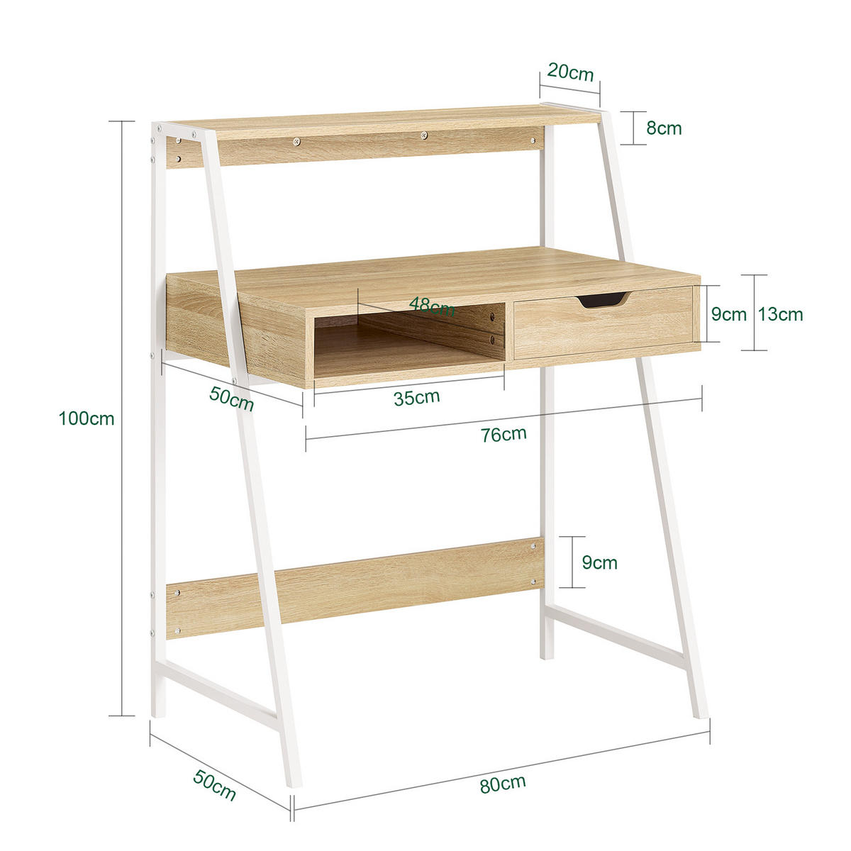 SCHREIBTISCH NATUR - Naturfarben, Holzwerkstoff (50/81/100cm) - SoBuy