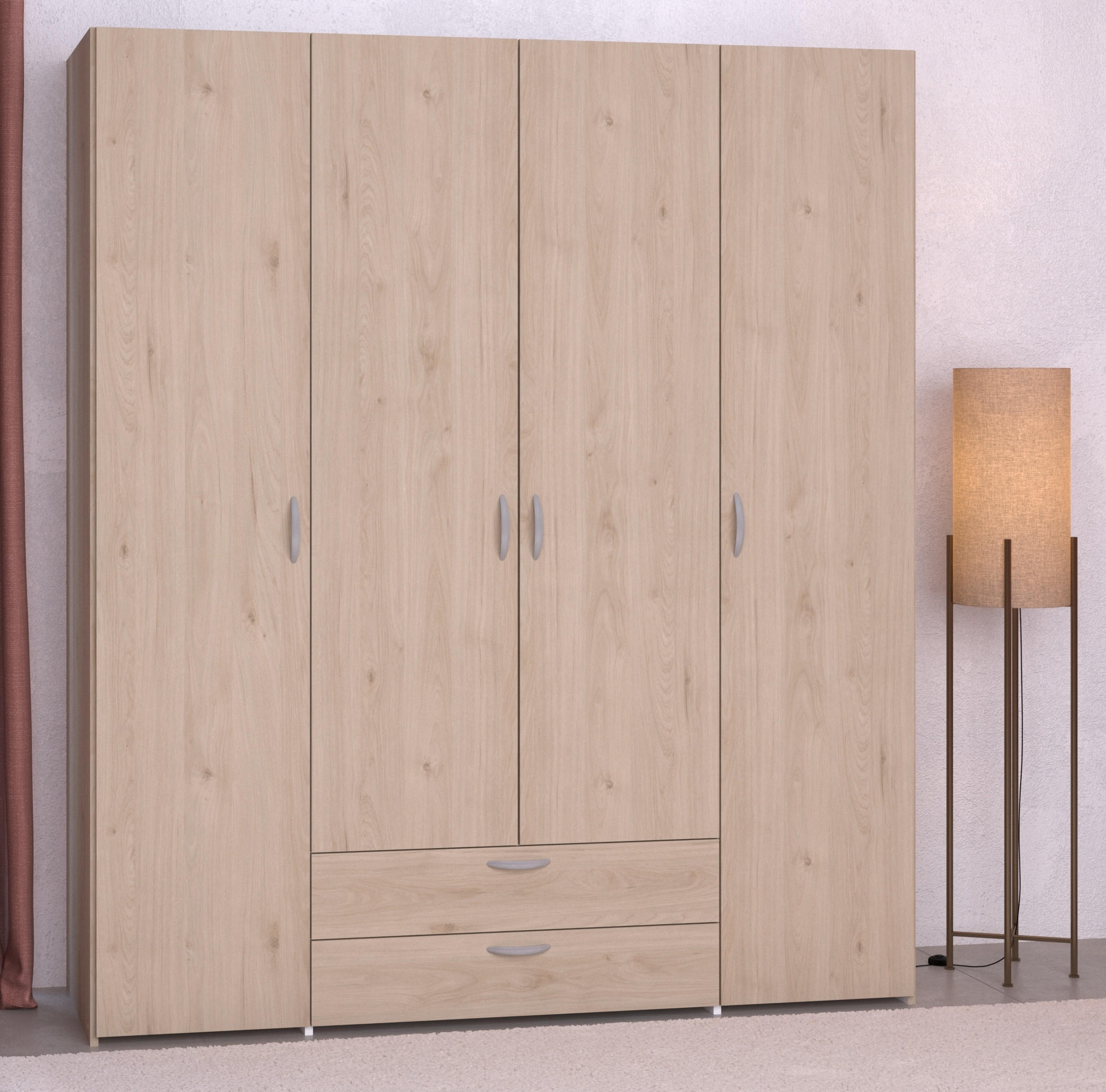 KLEIDERSCHRANK Daily 11 in Akazie 160 x 185 x 51 cm (BxHxT) – Kleiderschrank 4 türig ohne Spiegel - Braun, Holzwerkstoff (160/185/51cm)