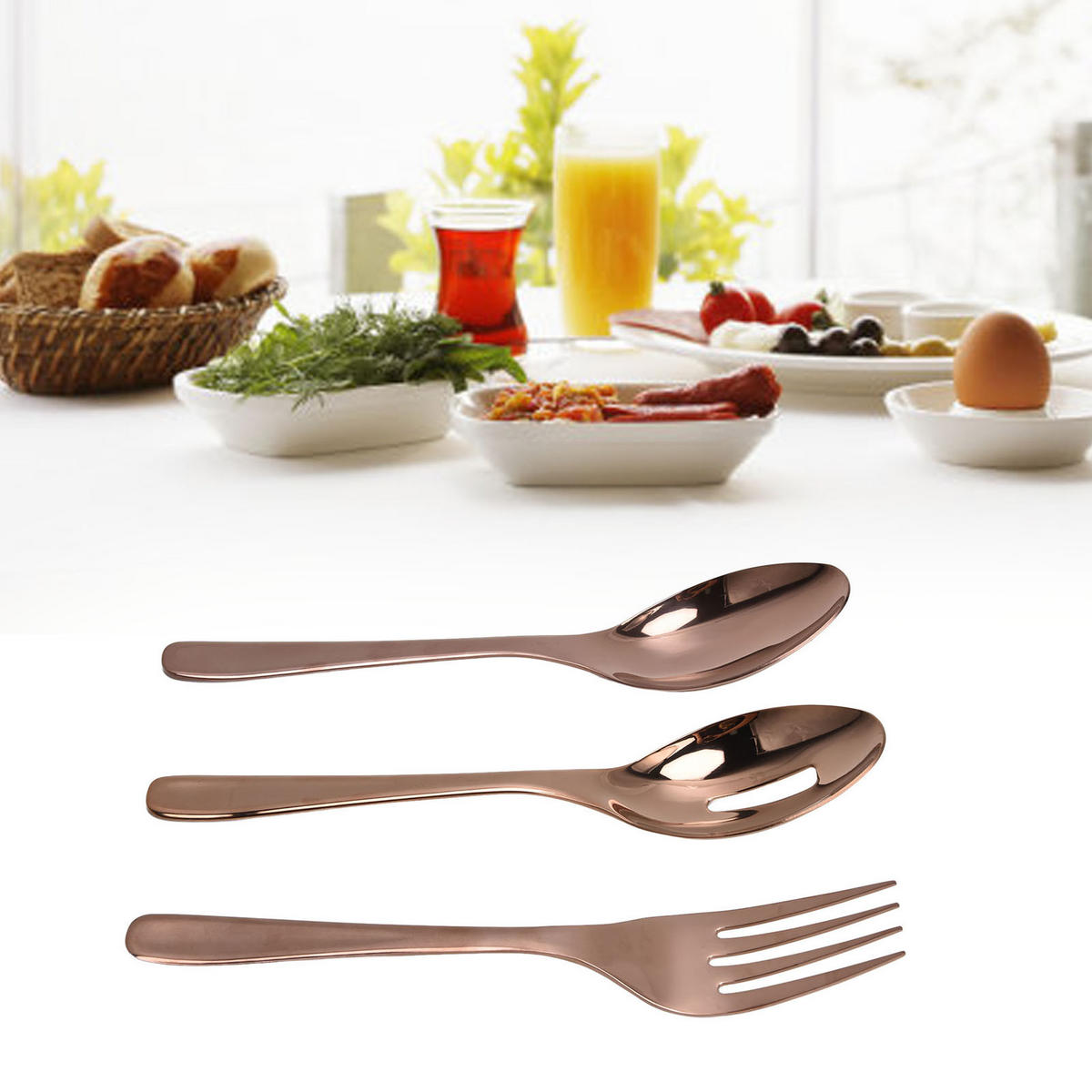 BESTECK-SET 24-teiliges Edelstahl Rosegold – 12 Gabeln und 12 Löffel - Goldfarben, Metall