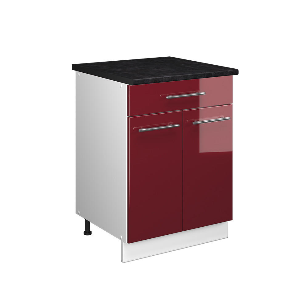 UNDERSKÅP FÖR DISKHO/SPISHÄLL Fame-Line, Bordeaux högblank/Vit, 60 cm med låda, AP antracit Bordeaux, Vit 82/60/60 cm