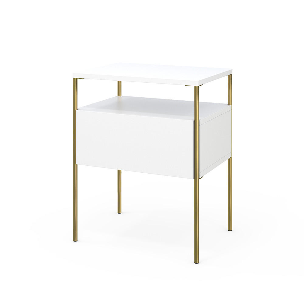 NACHTTISCH Mira Weiß/Gold 40 x 50 cm - Goldfarben/Weiß, Holzwerkstoff (40/50/30cm) - Vicco