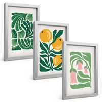 BILDER SET 3er Set - 20x30 cm Silberner Rahmen - Minimalistische Pflanzenmuster - Silberfarben, Kunststoff (20/30cm) - TULUP