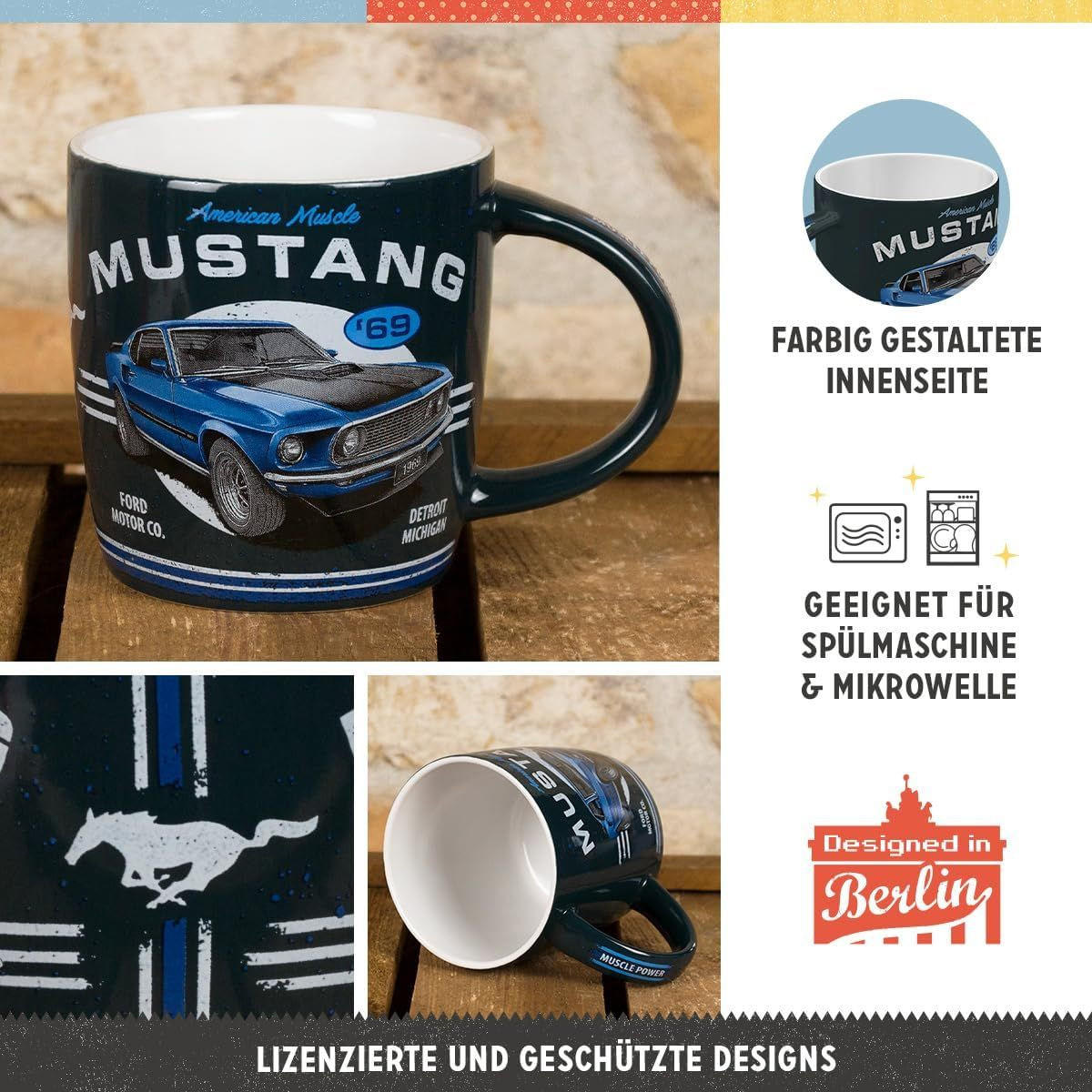 KAFFEETASSE 330 ml Ford Mustang 1969 Mach 1 Blue - Multicolor, Keramik (0.33L) - Nostalgic-Art