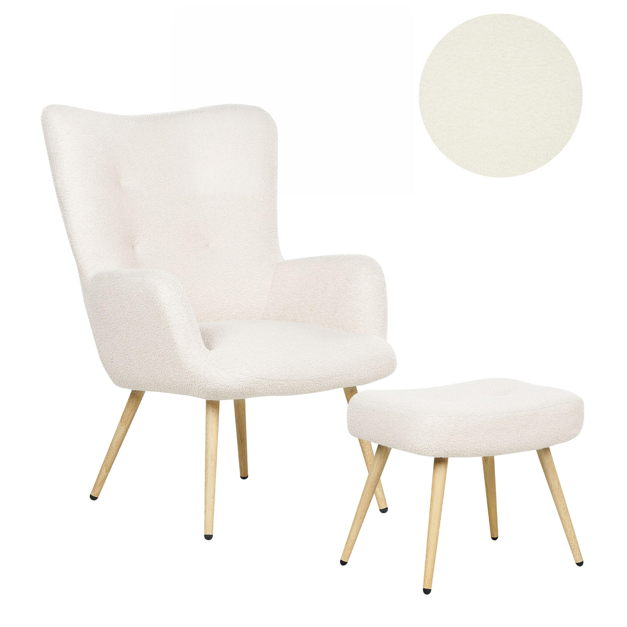 SESSEL Bouclé Cremeweiß mit Hocker Vejle - Hellbraun/Weiß, Textil (67/95/70cm) - Beliani
