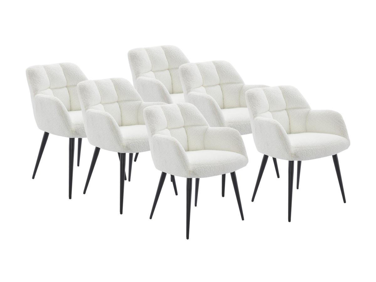 STUHL mit Armlehnen 6er-Set - Bouclé-Stoff & Metall - Weiß - PEGA - Schwarz/Weiß, Textil (62/78/58.5cm) - Pascal Morabito