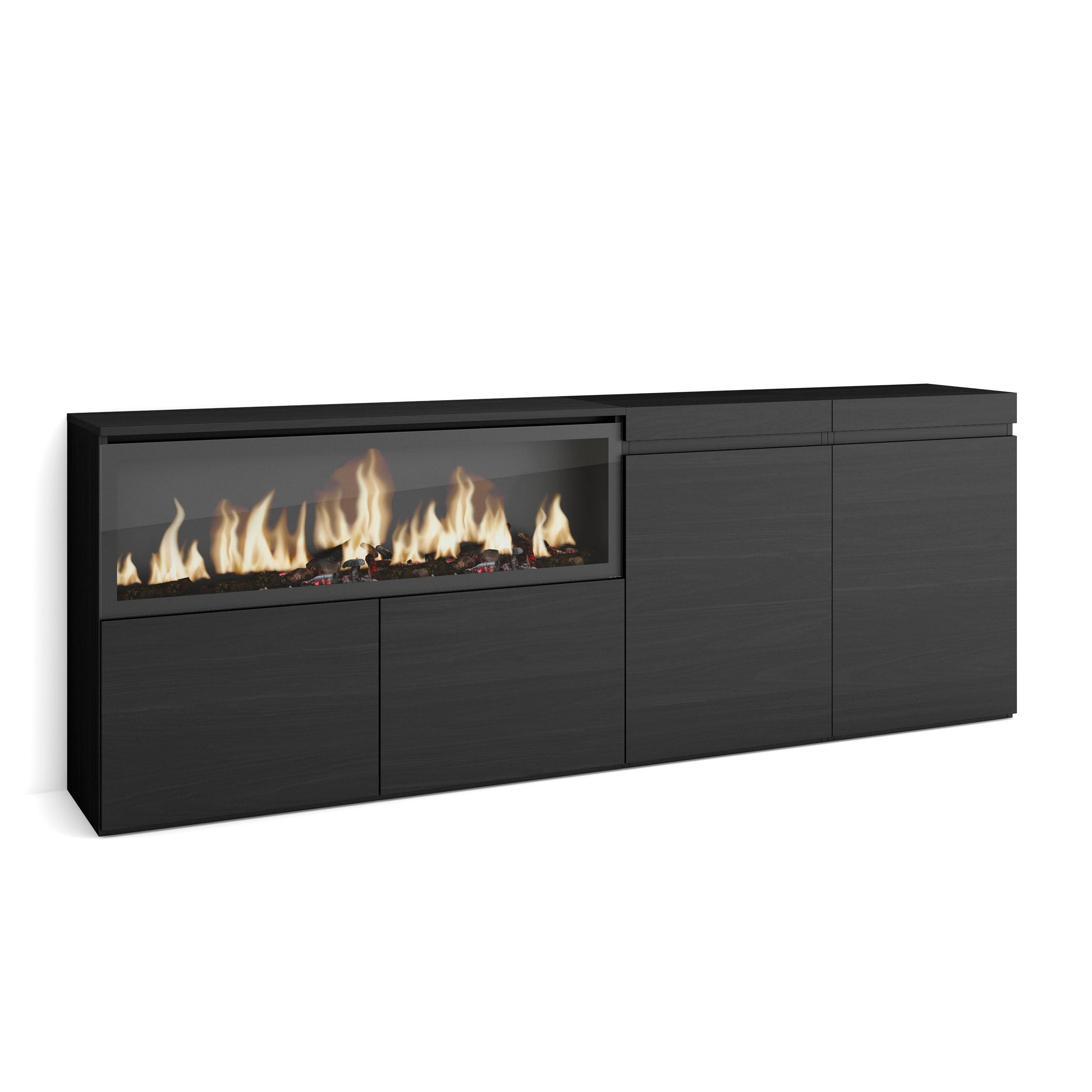 SIDEBOARD Highboard, Elektrokamin XXL, schwarz, 208/35/75cm - Schwarz, Holzwerkstoff (208/75/35cm) - Skraut Home