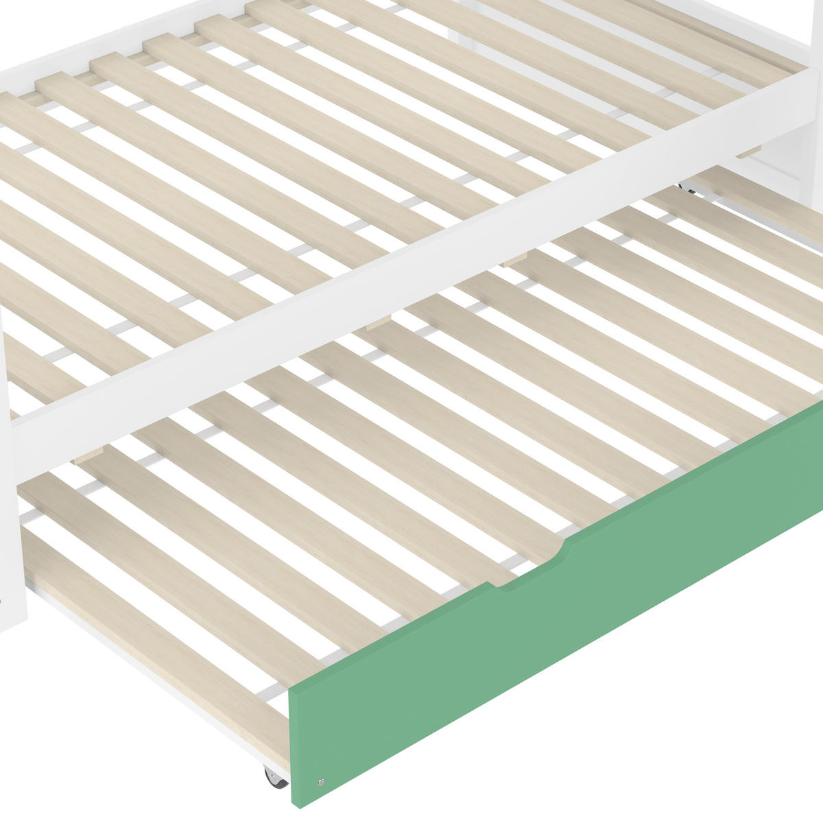 ETAGENBETT Haus 90x200 Weiß+Grün mit Rutsche und Ausziehbett - Grün, Holz (90/200cm) - ComfortXL