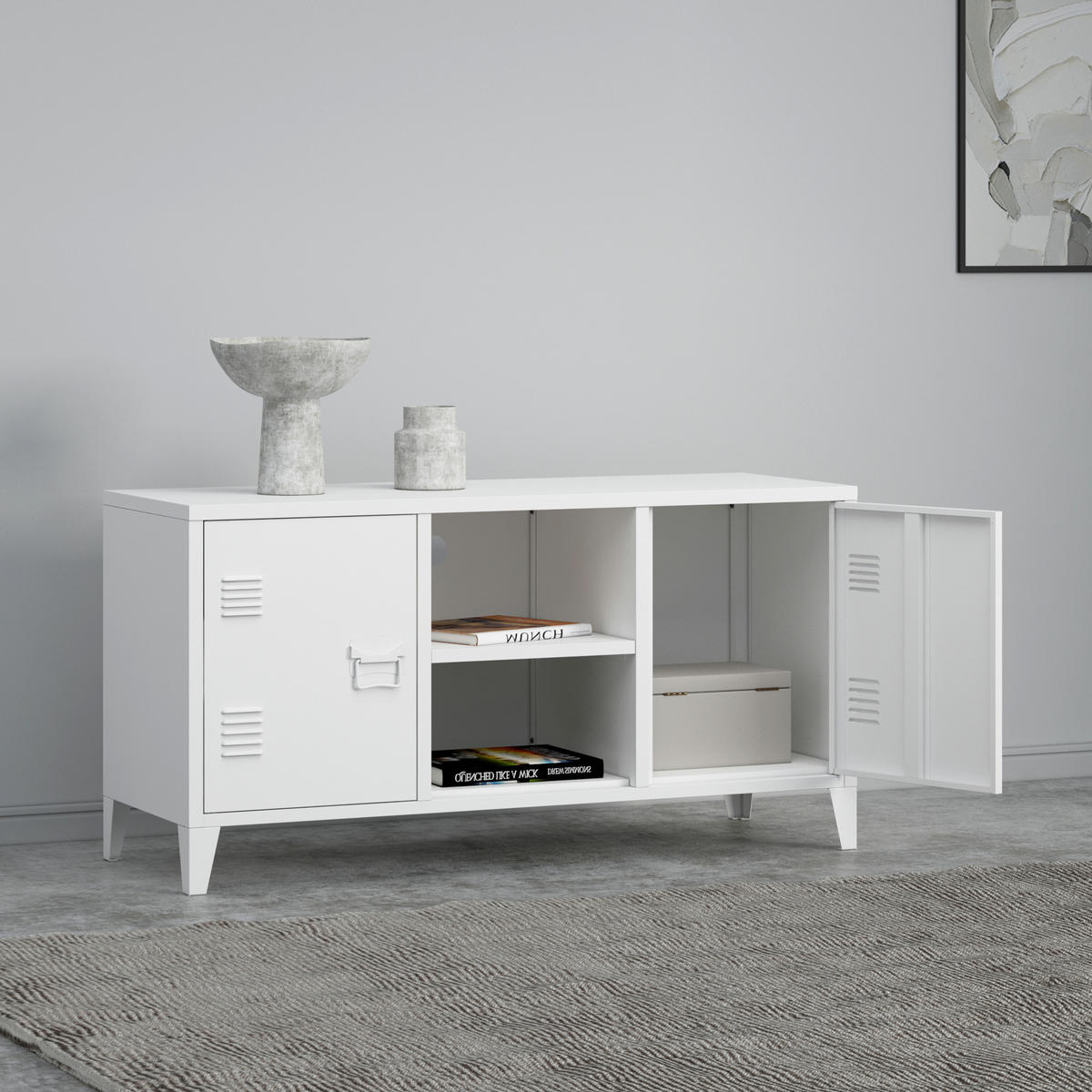 SIDEBOARD Kotka - Weiß, Metall (113/58/40cm) - [en.casa]
