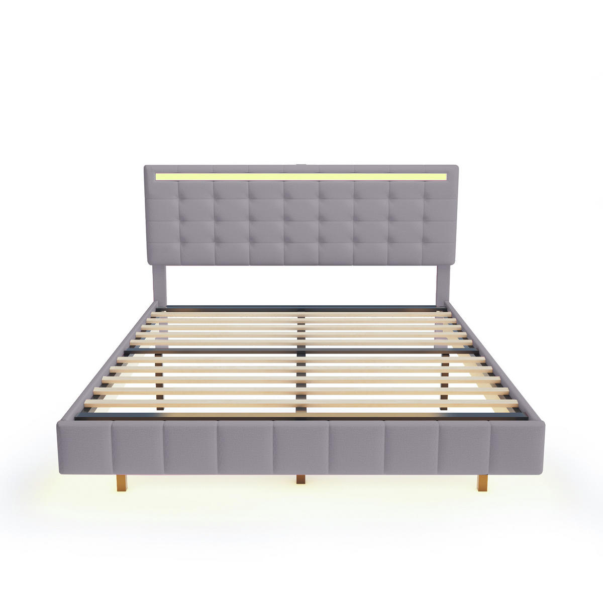 POLSTERBETT mit LED-Beleuchtung 160/200 cm in Grau mit gepolstertem Kopfteil - Grau, Textil (160/200cm) - BEAOK