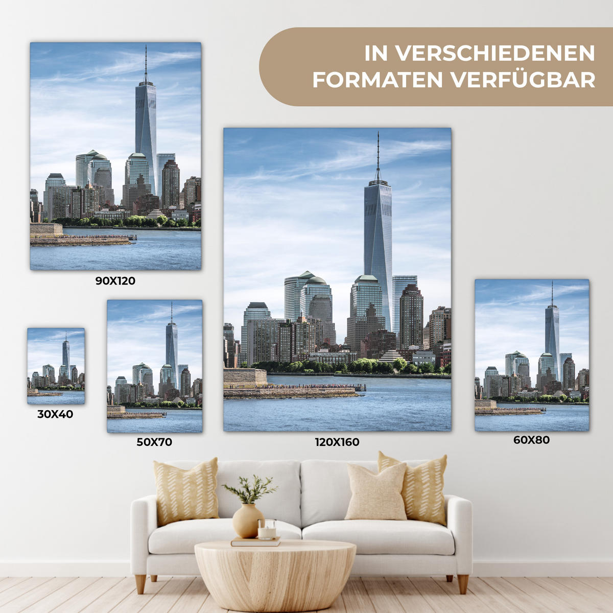 LEINWANDBILD New York - Freiheitsstatue - Wasser 60x80 cm - Hellblau, Textil (60/80cm) - MuchoWow