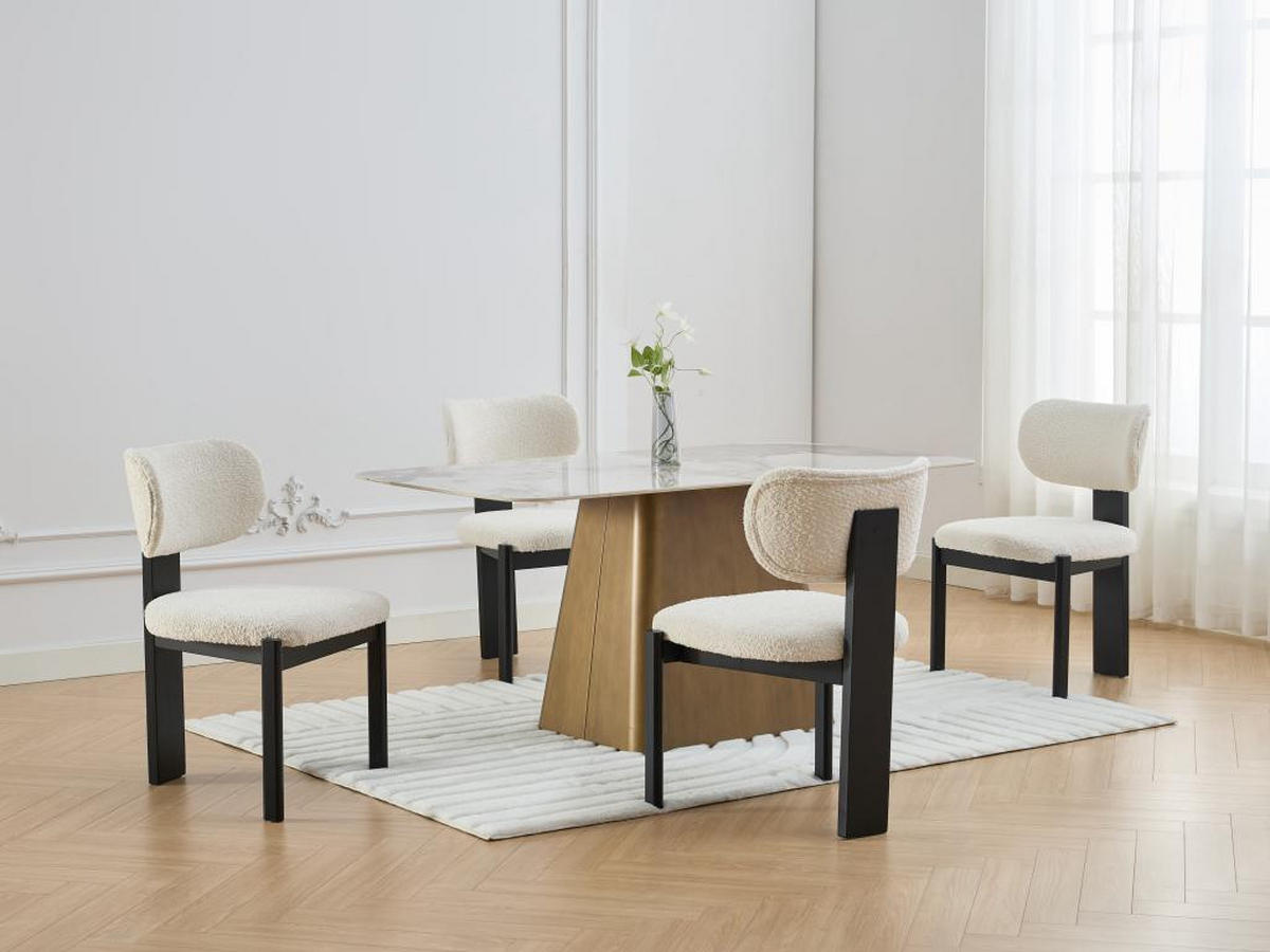 STUHL 2er-Set - Bouclé-Stoff & Kautschukholz - Weiß & Schwarz - WILANA - Schwarz/Weiß, Textil (60/85/56cm) - Vente-Unique