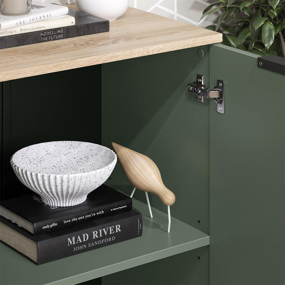 KOMMODE Wido Grün 50 x 80 cm mit Regal - Grün/Sonoma Eiche, Holzwerkstoff (50/80/40cm) - Vicco