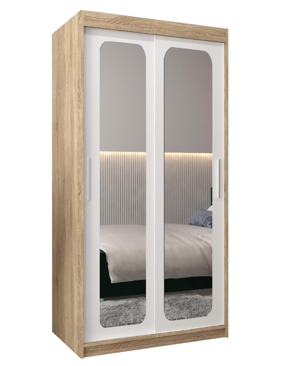 Abiks Möbel Schwebetürenschrank Sonoma Eiche, Weiß 100x200x62 cm