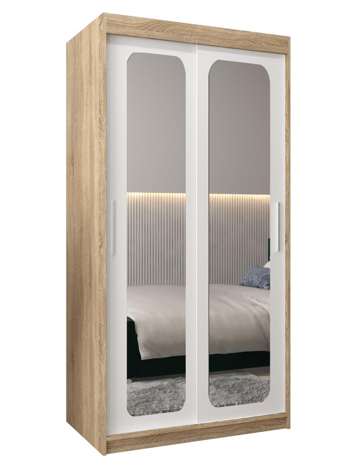 SCHWEBETÜRENSCHRANK 200/100/62 2-türig - Silberfarben/Weiß, Holz/Kunststoff (100/200/62cm) - Abiks Möbel