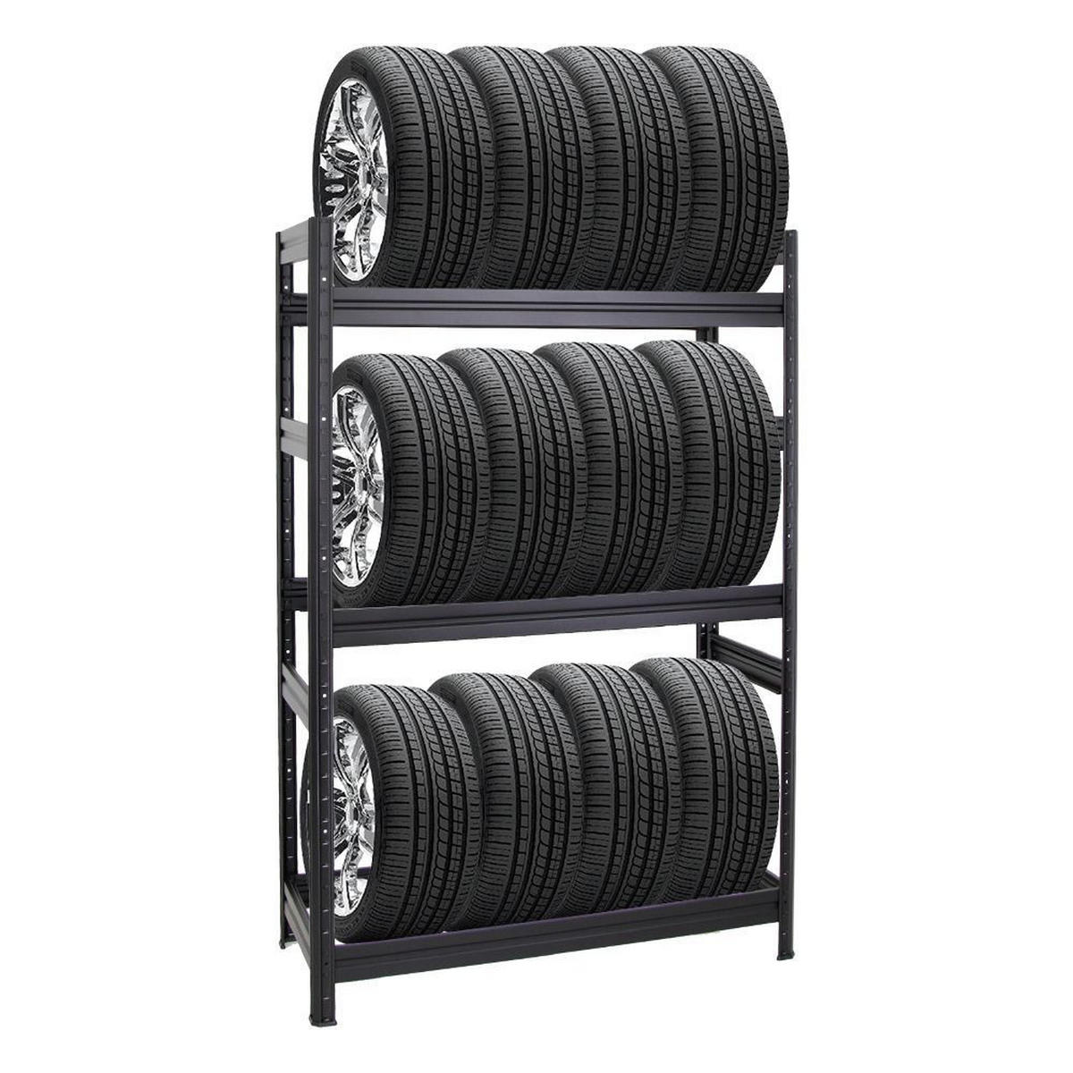 REIFENREGAL Dino 2er-Set mit 2x 180x120x50 cm Fachlast 150 kg bis zu 24 Reifen Schwarz - Schwarz, Metall (240/180/50cm) - PROREGAL