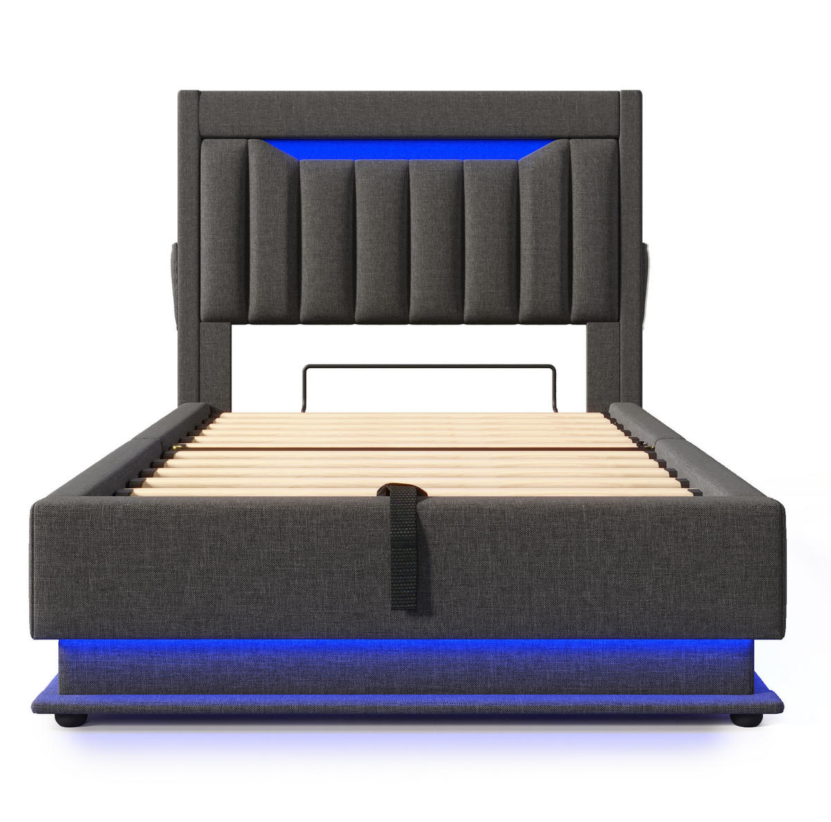 POLSTERBETT mit Stauraum und LED 90x200 cm Leinen Grau - Grau, Metall (90/200cm) - Meubliv