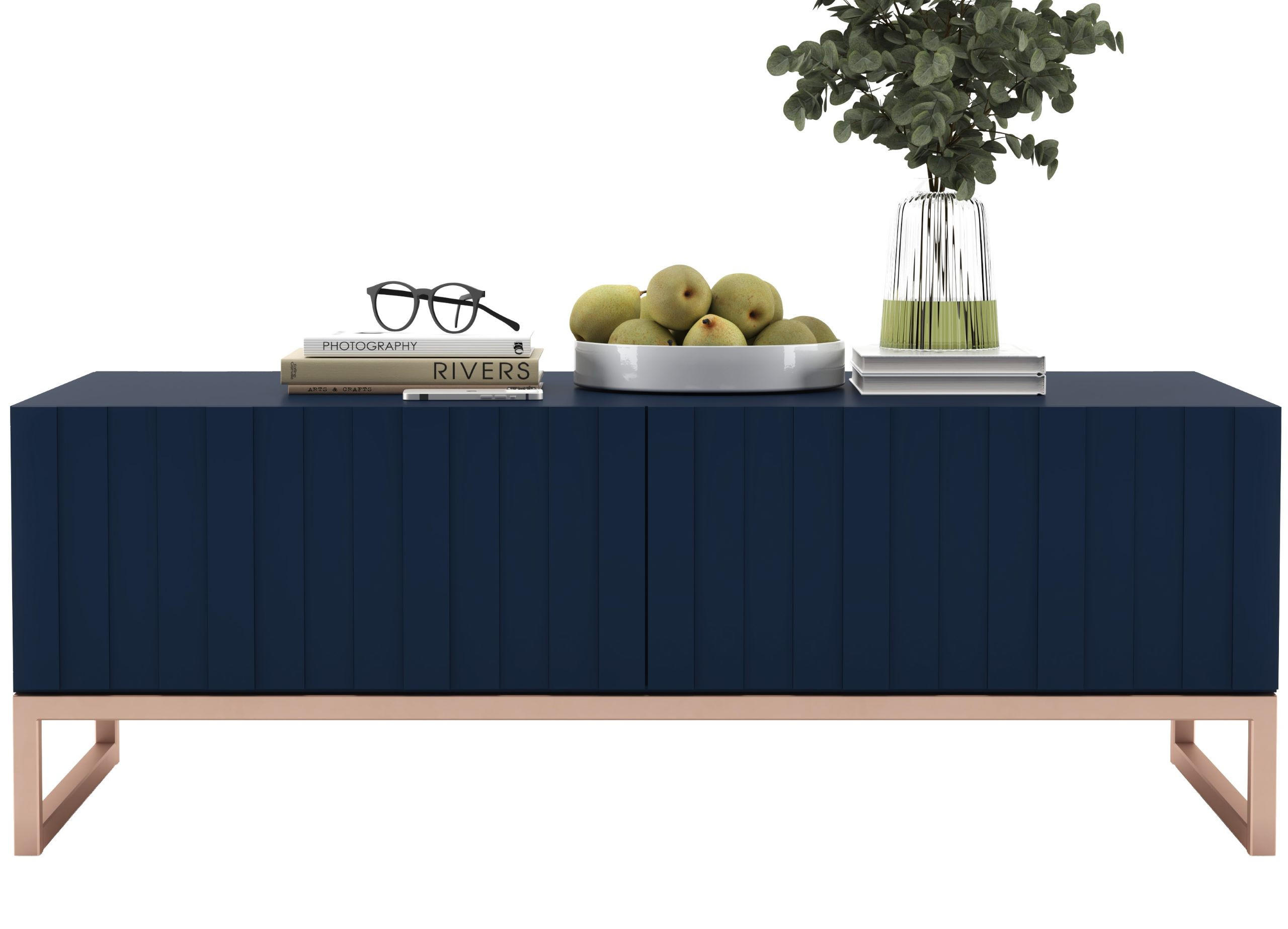 COUCHTISCH Elpis Marineblau matt Glamour 110 cm - Blau/Kupferfarben, Holzwerkstoff/Metall (54/110/39cm) - Meble Lindner