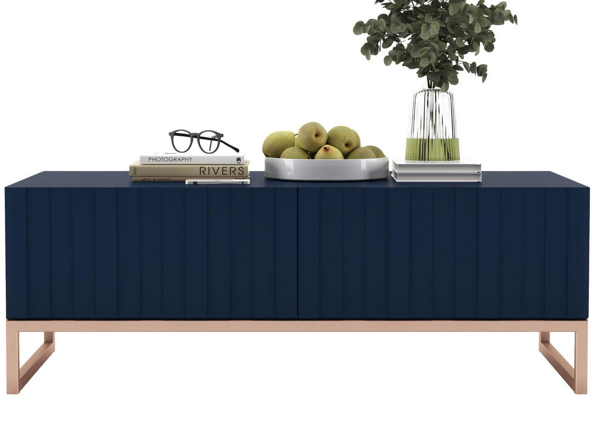 COUCHTISCH Elpis Marineblau matt Glamour 110 cm - Blau/Kupferfarben, Holzwerkstoff/Metall (54/110/39cm) - Meble Lindner