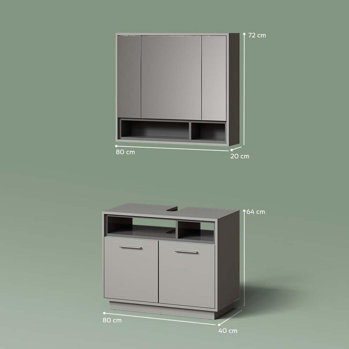 BADMÖBEL-SET Temo Grau 2 Teile - Anthrazit/Grau, Holzwerkstoff (80/64/40cm) - Livinity®