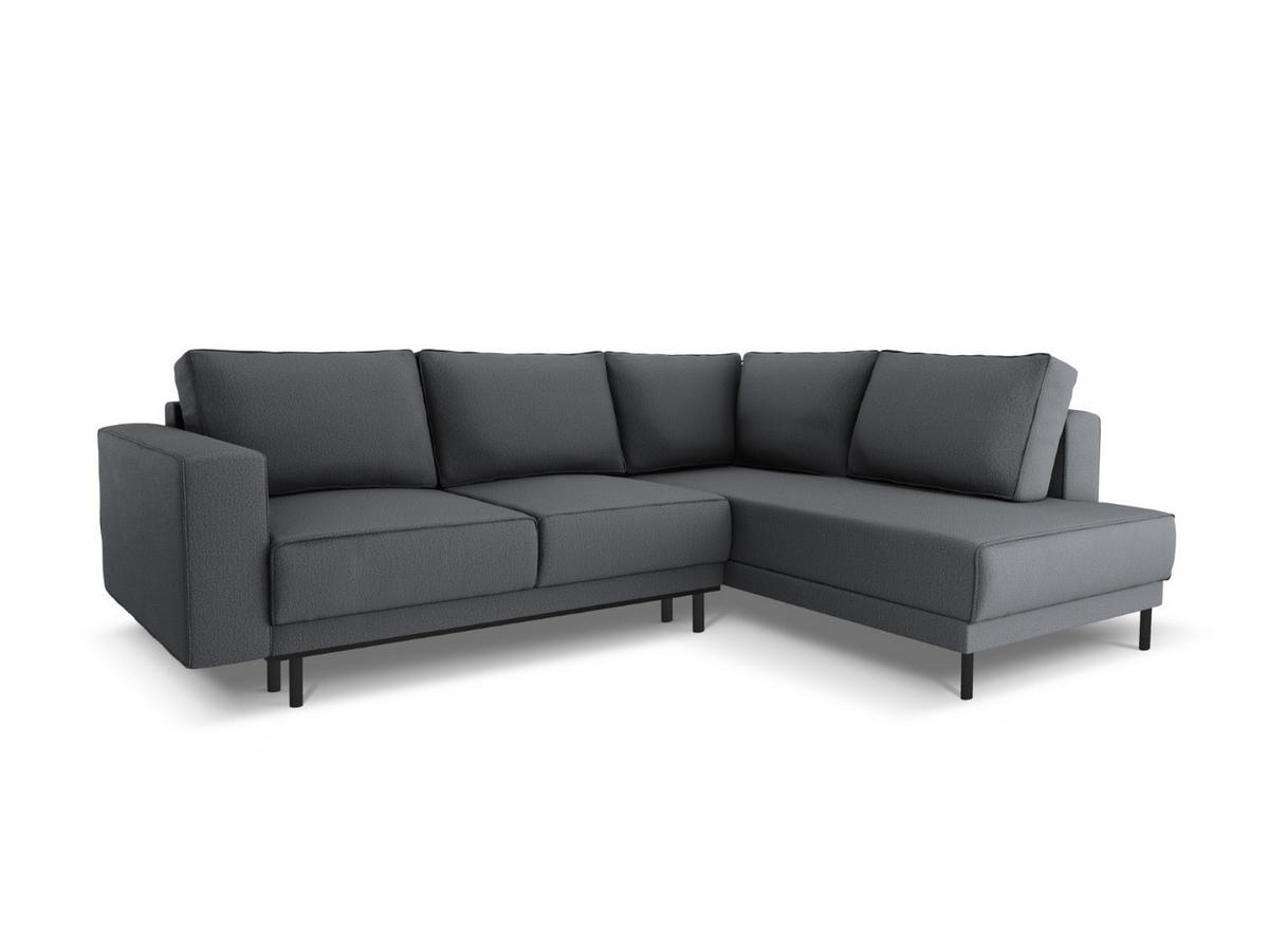 AUSKLAPPBARES-ECKSOFA rechts Caro aus strukturiertem Stoff dunkelgrau 5 Sitzplätze - Dunkelgrau, Textil (187/247cm) - Micadoni
