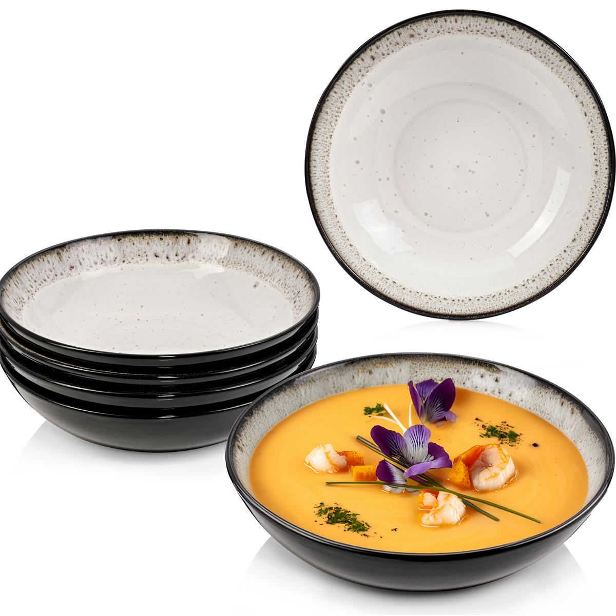 SUPPENTELLER SET SANSIBAR - 6 teilig aus Steingut - Schwarz, Keramik (20cm) - Sänger