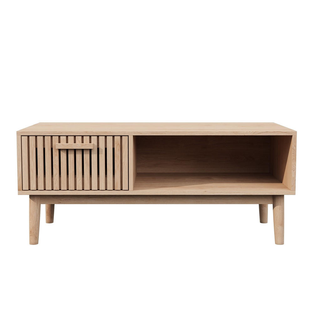 COUCHTISCH im skandinavischen Stil - mit 1 Schublade und offenem Fach - Eichefarben, Holzwerkstoff (100/50/43cm) - DELFA