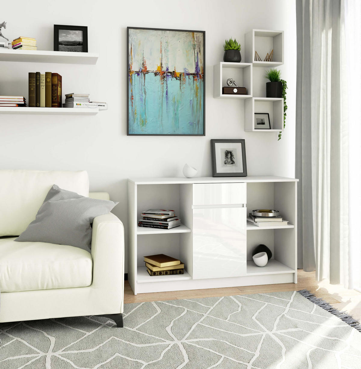 KOMMODE Weiß, Weiß Glanz 77/120/40 - Weiß, Holzwerkstoff (120/77/40cm) - RAUMHIRSCH FURNITURE