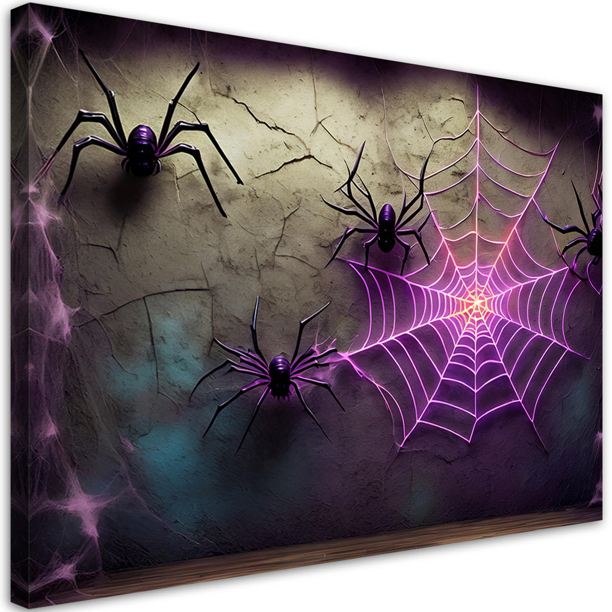 WANDBILD spinnennetz neon futuristisch - Lila, Textil (60/40cm) - Feeby