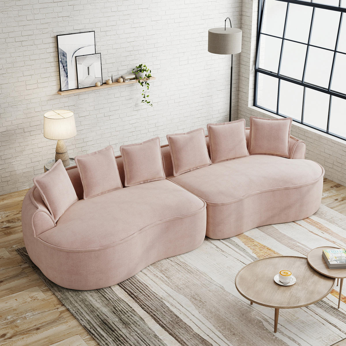 4-SITZER Sofa 320×114×67 cm aus Chenille-Stoff rahmenlos montagefrei, rosa - Rosa, Textil (114/67/320cm)