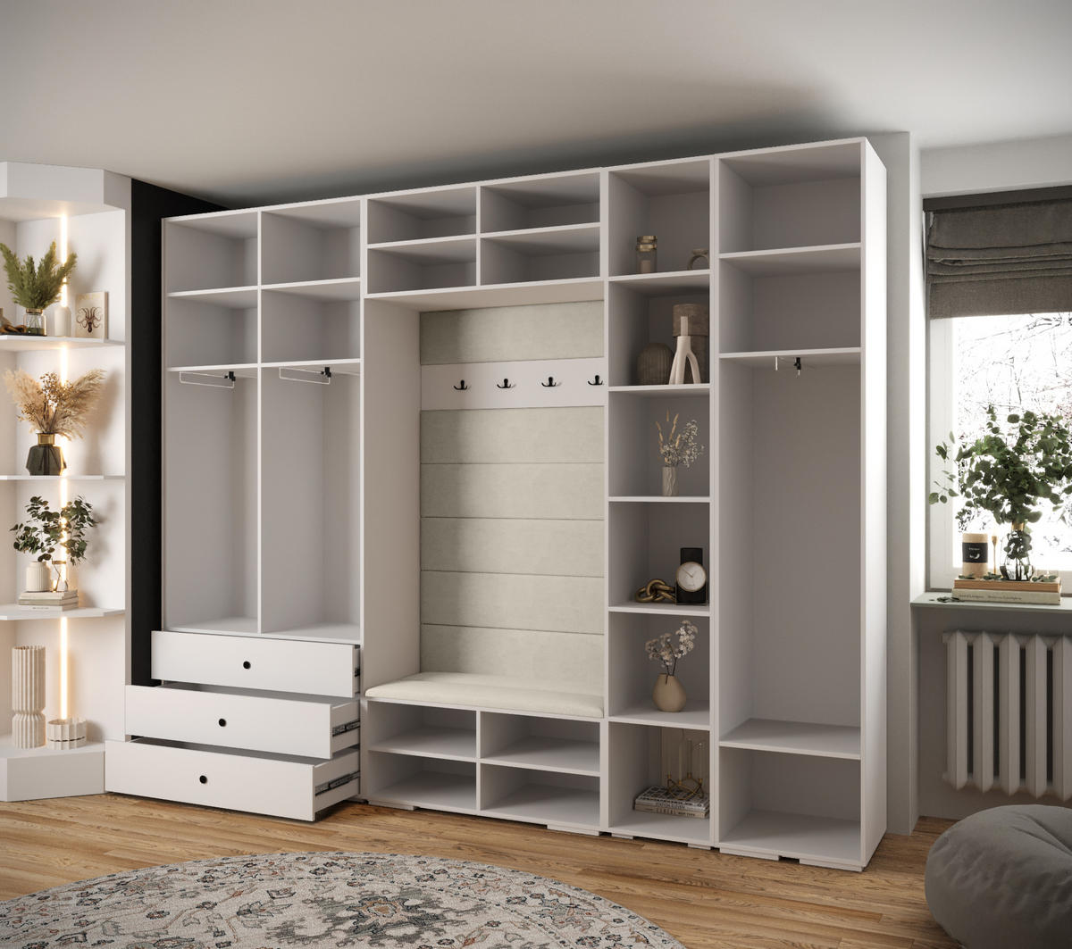 GARDEROBEN-SET 236,7/290/47 - Schwarz/Weiß, Holz/Kunststoff (290/236.7/47cm) - Abiks Möbel