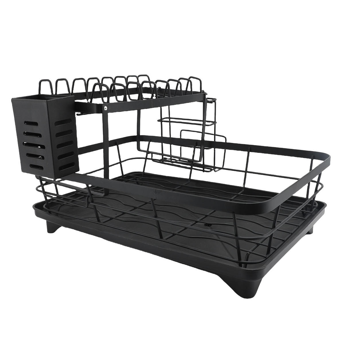ABTROPFGESTELL 2 Etagen Edelstahl Schwarz – Großes Geschirrabtropfregal, rostfrei, multifunktionaler Küchen Organizer für Teller & Besteck - Schwarz, Metall (32/14/43cm) - Ej. Life