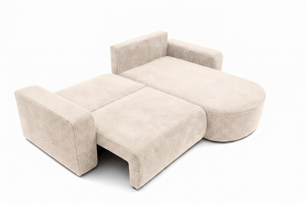 ECKSOFA Mit Schlaffunktion, Cordstoff Poso, Beige, Rechts, ROUND ONE - Creme, Holz (244/175cm) - Kaiser Möbel