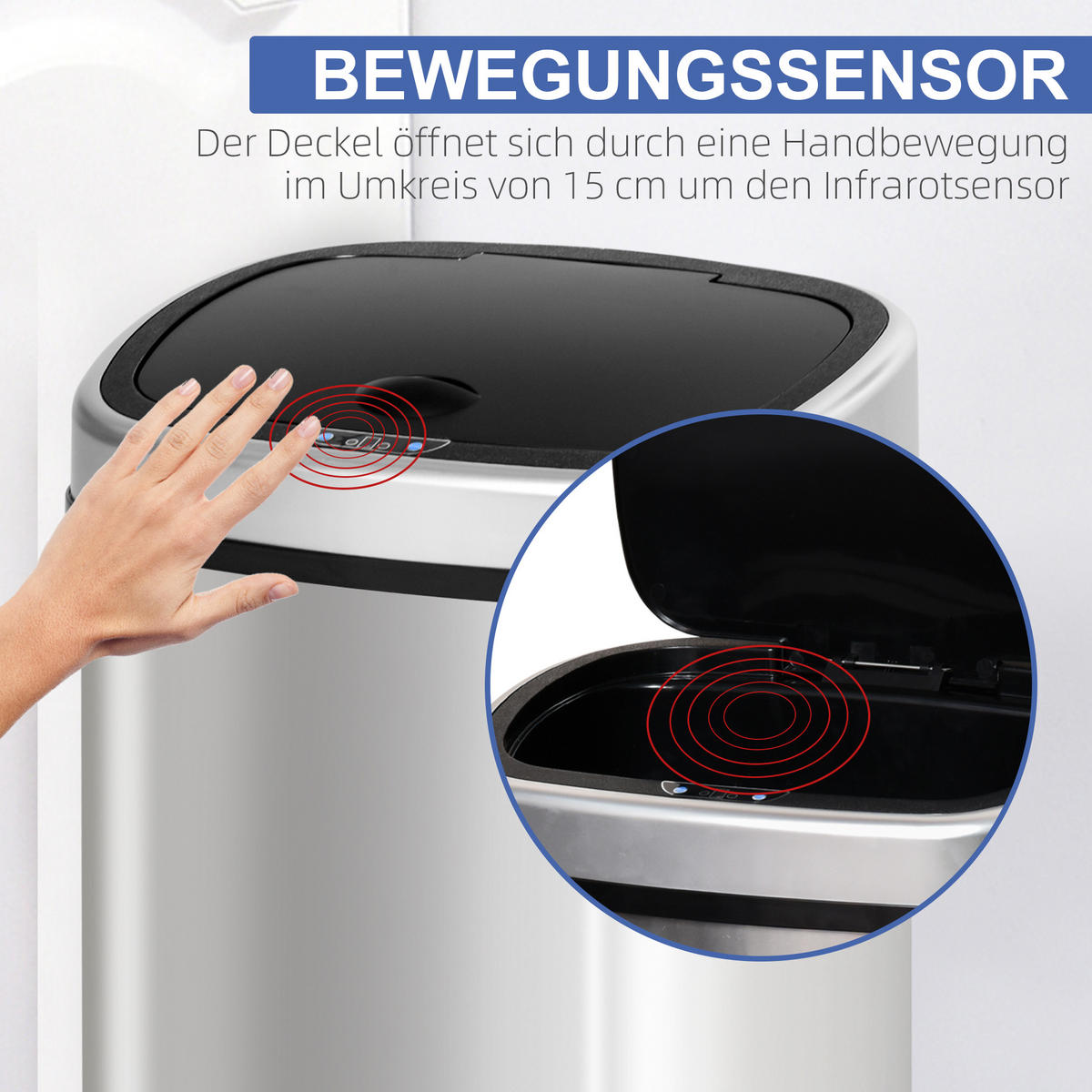 SENSOR Mülleimer, Edelstahl, ABS, Silber - Silberfarben, Metall (28.9/68/40.9cm) - HOMCOM